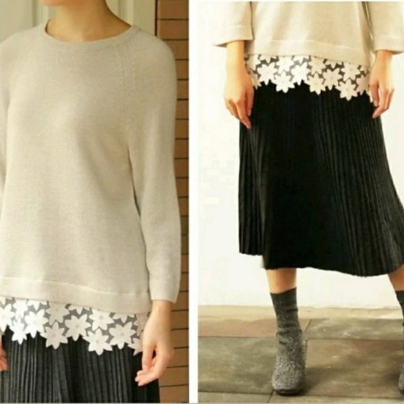 J. Crew merino wool blend lace floral hem sweater - Picture 1 of 6